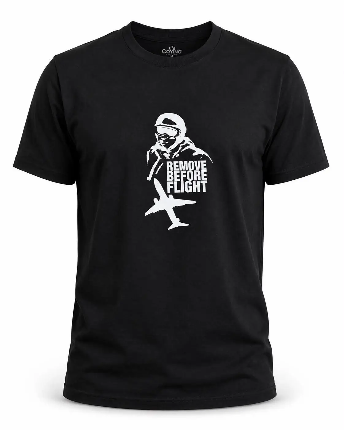 Siyah T-shirt "Remove Before Flight"